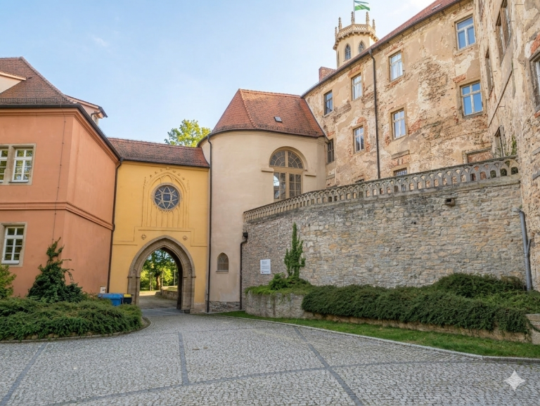 Das Schloss auf den Ringmauern der einstigen Burg